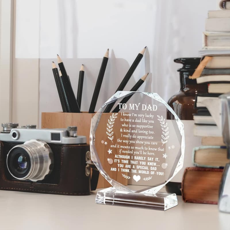 Laser Engraved Glass Keepsake for Dad, Birthday & Father's Day