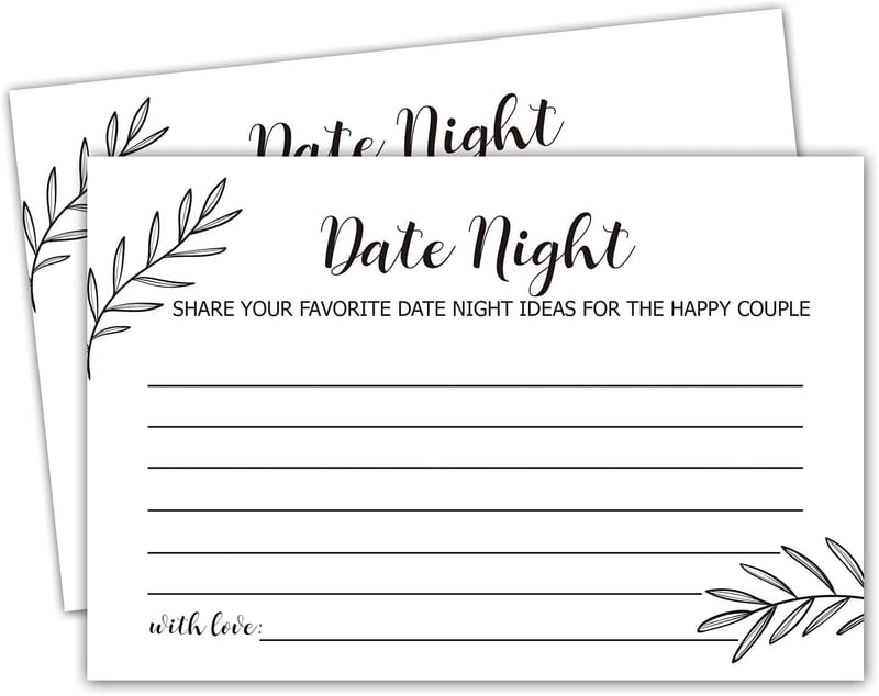 Date Night Idea Cards for Couples - 50 White Cards, 4x6 In.