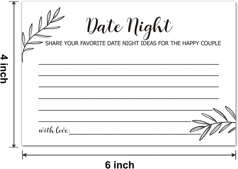 Date Night Idea Cards for Couples - 50 White Cards, 4x6 In.