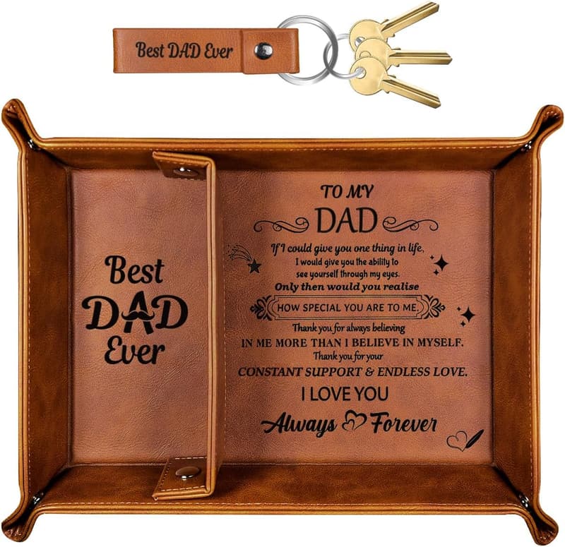Birthday Gifts for Dad - PU Leather Valet Tray & Keychain
