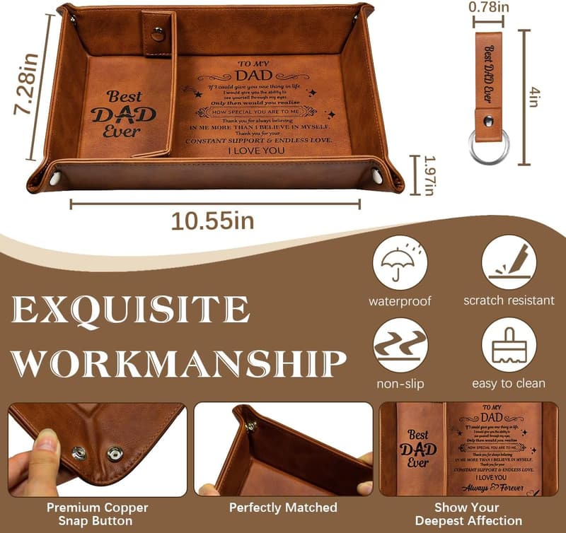 Birthday Gifts for Dad - PU Leather Valet Tray & Keychain