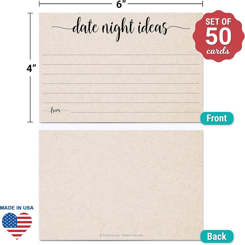 Date Night Idea Cards - 50 Rustic Game Ideas for Couples