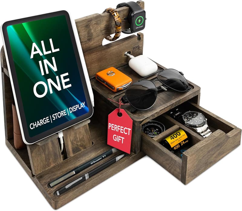 Rustic Nightstand Organizer for Men - Unique Gift for Dad
