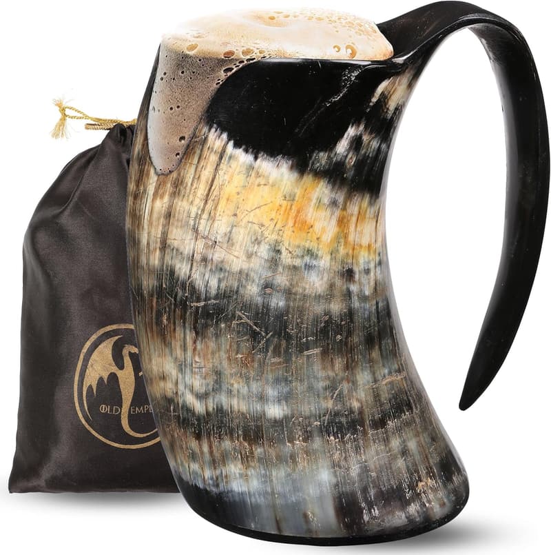 Authentic Viking Horn Mug - Handmade 16oz Medieval Drinkware