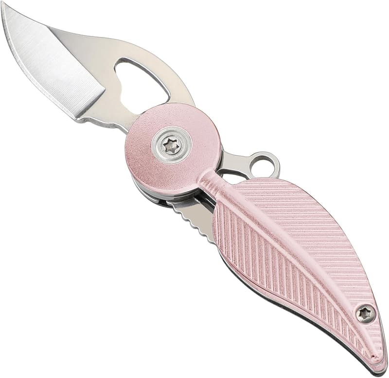 Cute Pink Folding Pocket Knife with Key Chain for Women