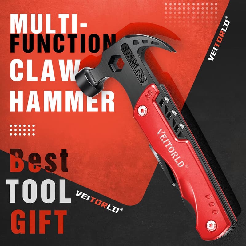 Father's Day Multitool Gift for Dad - Unique Hammer & Camping Gear