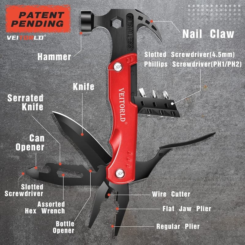 Father's Day Multitool Gift for Dad - Unique Hammer & Camping Gear