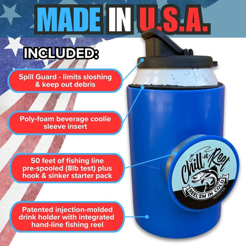 Fishing Can Cooler - Made in USA, Blue - Ideal Gift for Dad