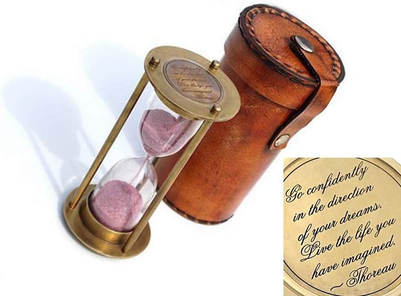 Inspirational Brass Hourglass with Leather Case for Dreamers