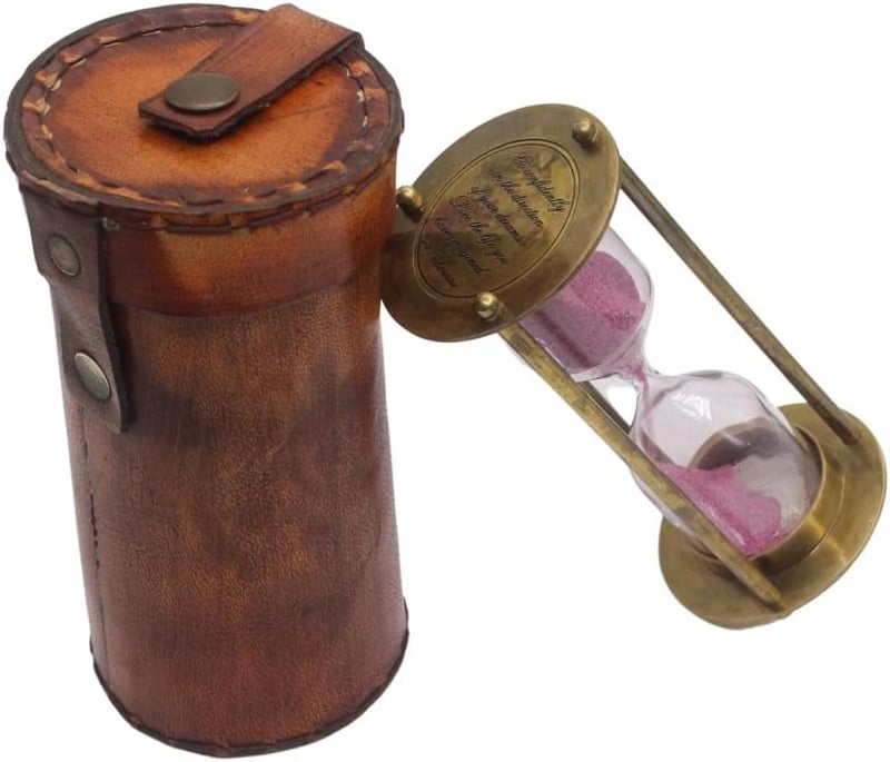 Inspirational Brass Hourglass with Leather Case for Dreamers
