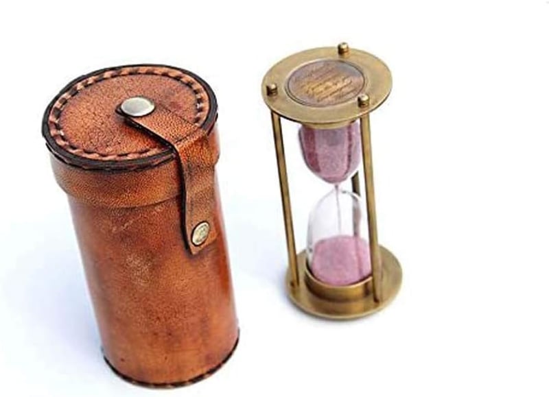 Inspirational Brass Hourglass with Leather Case for Dreamers