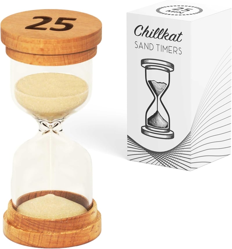 25-Minute Sand Timer with Wooden Caps - Modern Hourglass Decor