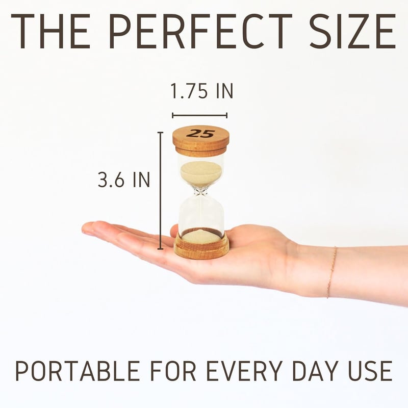 25-Minute Sand Timer with Wooden Caps - Modern Hourglass Decor
