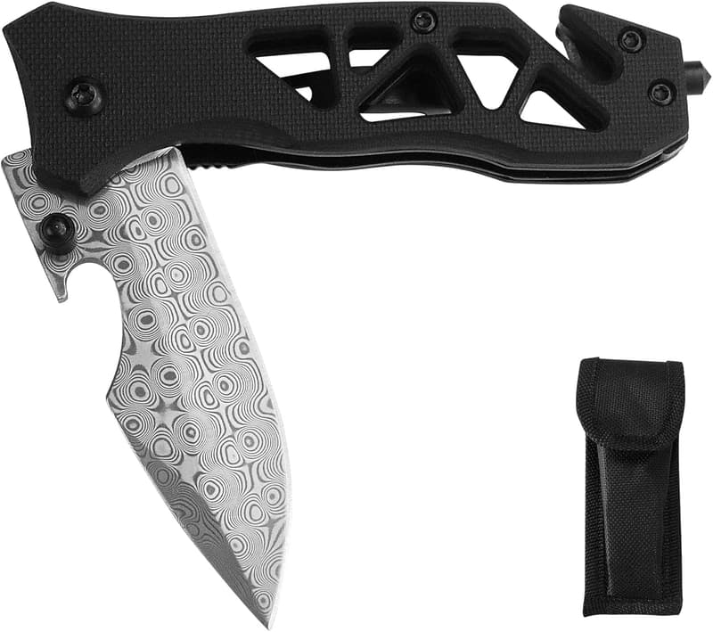 Tactical Damascus Pocket Knife with G10 Handle - Perfect for Father's Day