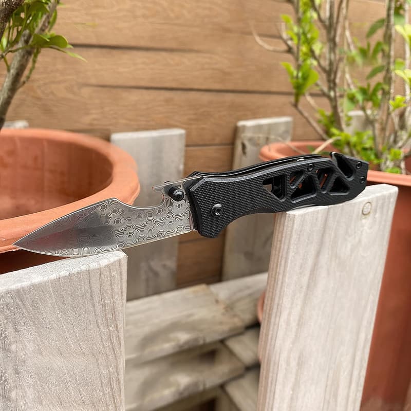 Tactical Damascus Pocket Knife with G10 Handle - Perfect for Father's Day