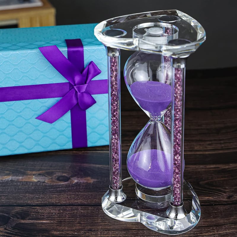 Purple Heart-Shaped Crystal Hourglass Sand Timer with Gift Box