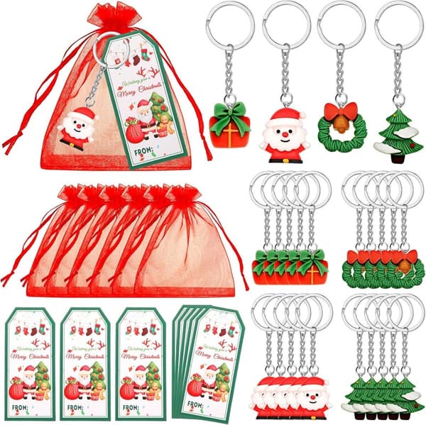 Christmas Keychain Set - 24 Santa Claus Keychains with Tags