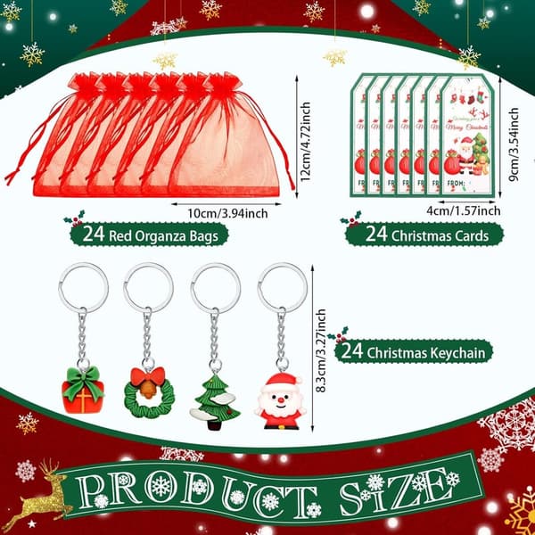 Christmas Keychain Set - 24 Santa Claus Keychains with Tags