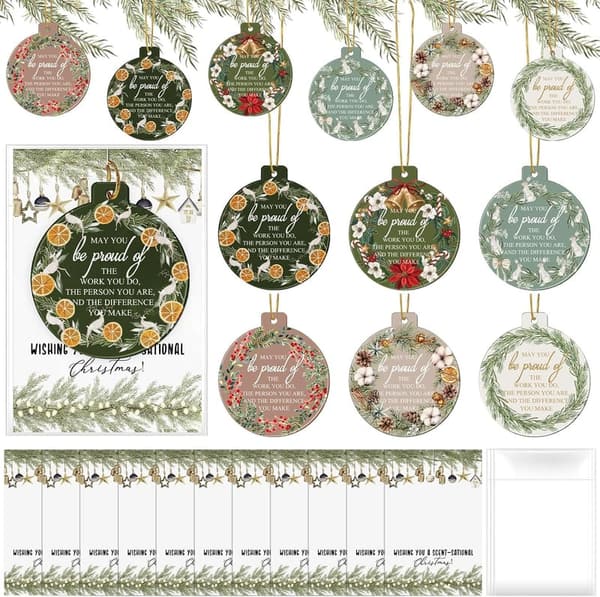 Christmas Thank You Ornaments - 12 Set Employee Appreciation Sachets