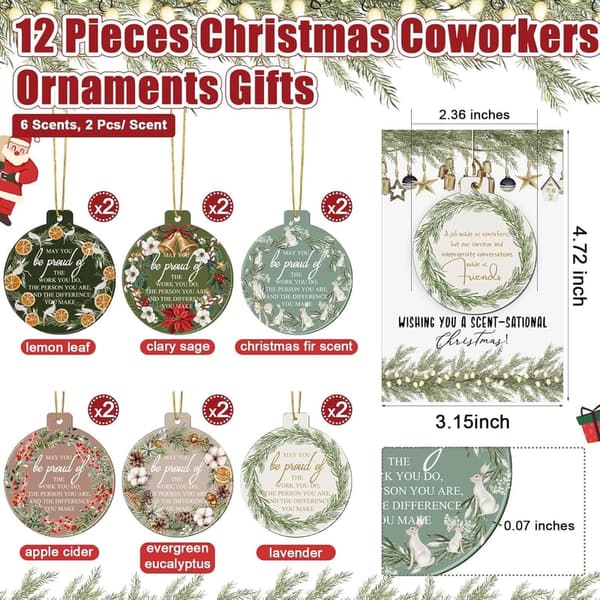 Christmas Thank You Ornaments - 12 Set Employee Appreciation Sachets