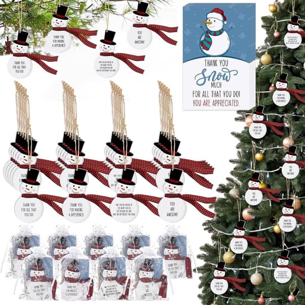 Christmas Coworker Gift Set - Snowman Ornaments & Thank You Cards
