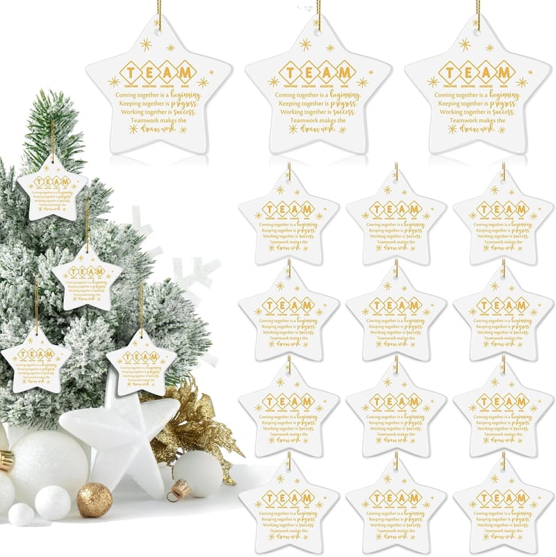 Christmas Ceramic Star Ornaments - 24 Pcs for Team Appreciation