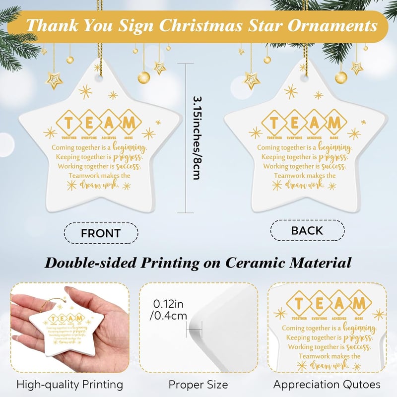 Christmas Ceramic Star Ornaments - 24 Pcs for Team Appreciation