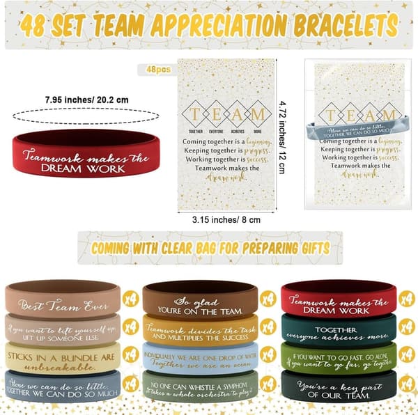 Employee Appreciation Gift Set: 48 Motivational Silicone Bracelets