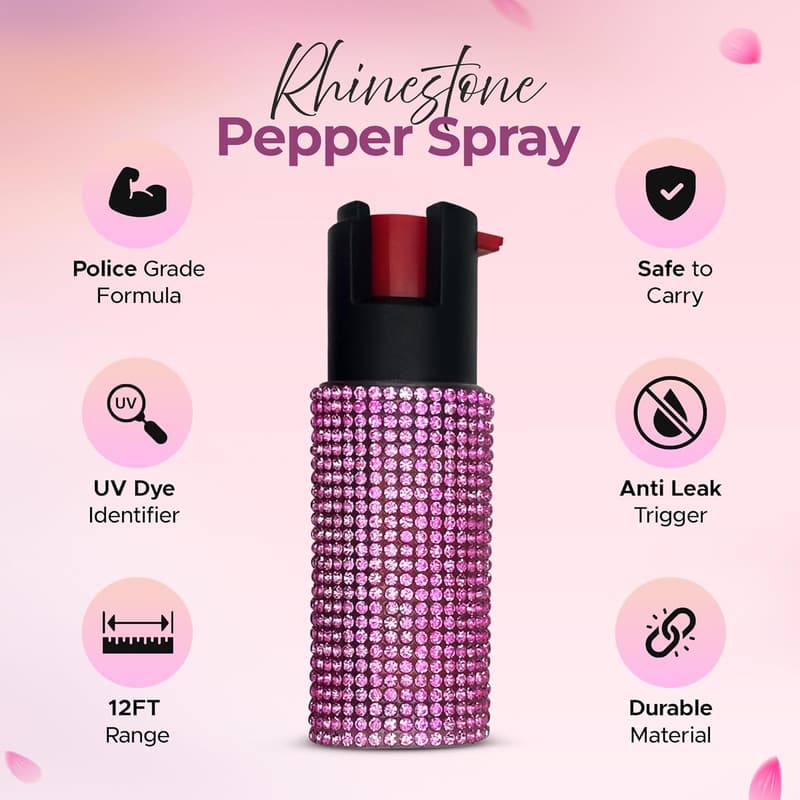 FURY Max Strength Rhinestone Pepper Spray with UV Dye, 12Ft Range