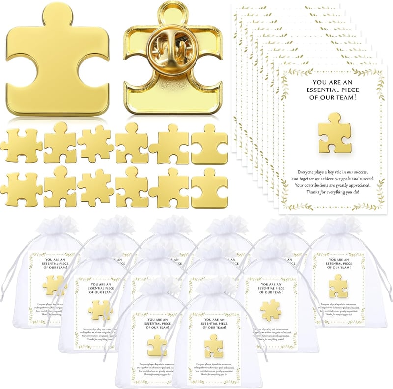 Team Appreciation Puzzle Piece Lapel Pins with Thank You Cards (48 Sets)