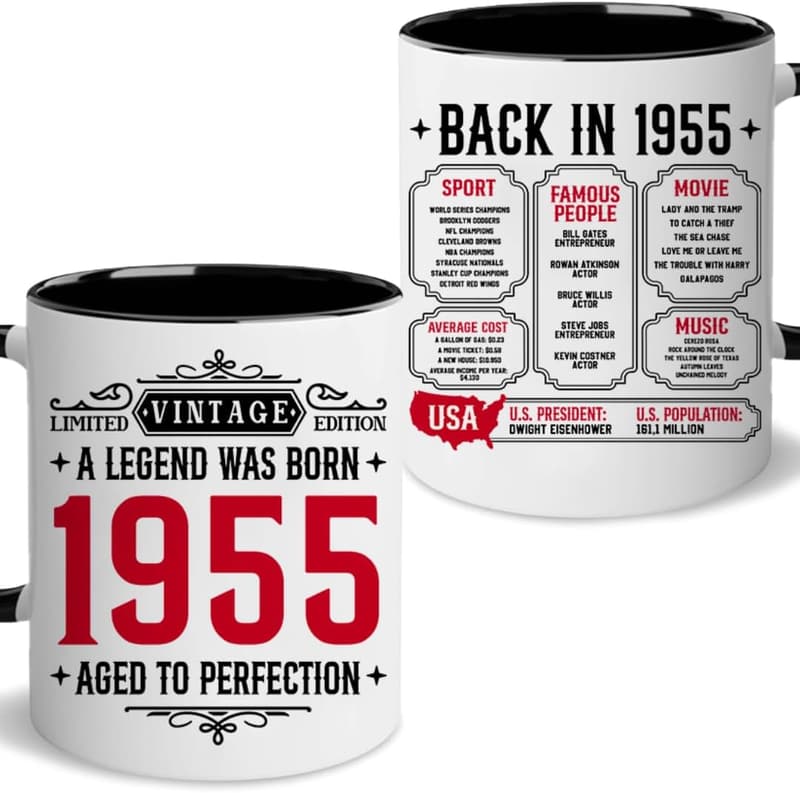 70th Birthday Vintage 1955 Coffee Mug - 11oz Gift for Him/Her