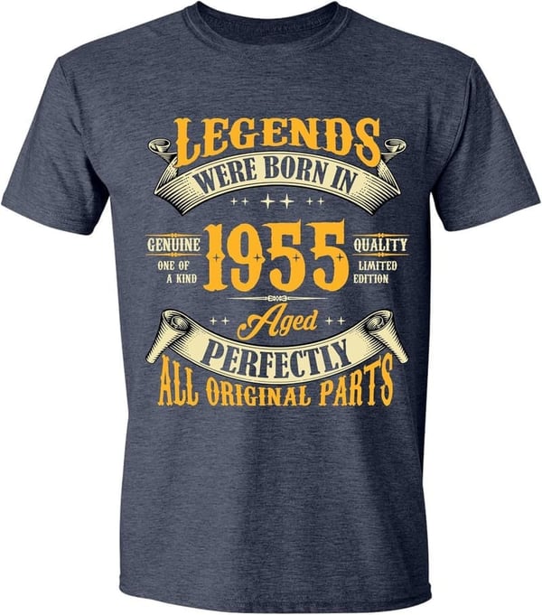 70th Birthday Tee for Men, Vintage 1955 Legends Design