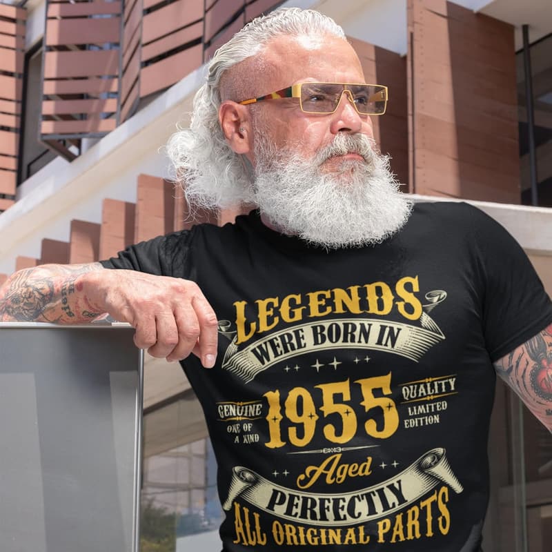70th Birthday Tee for Men, Vintage 1955 Legends Design