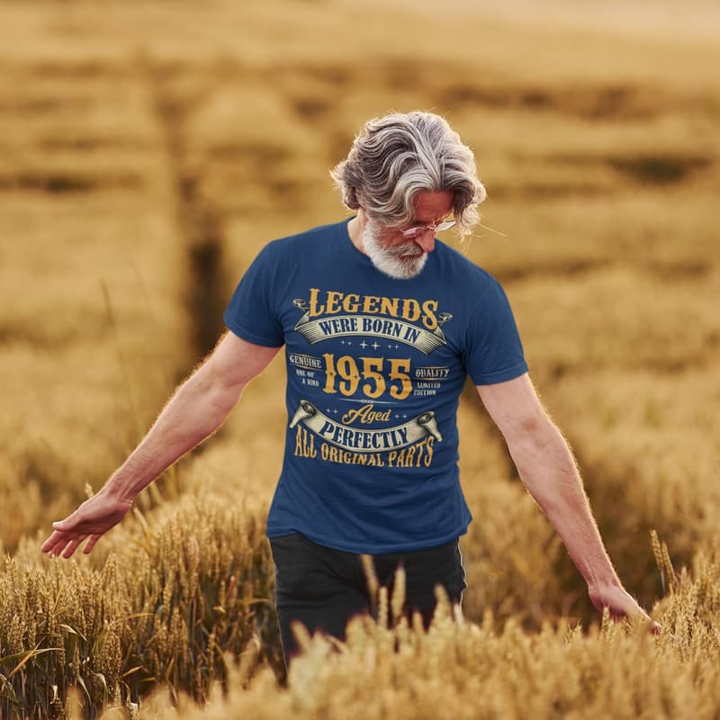 70th Birthday Tee for Men, Vintage 1955 Legends Design