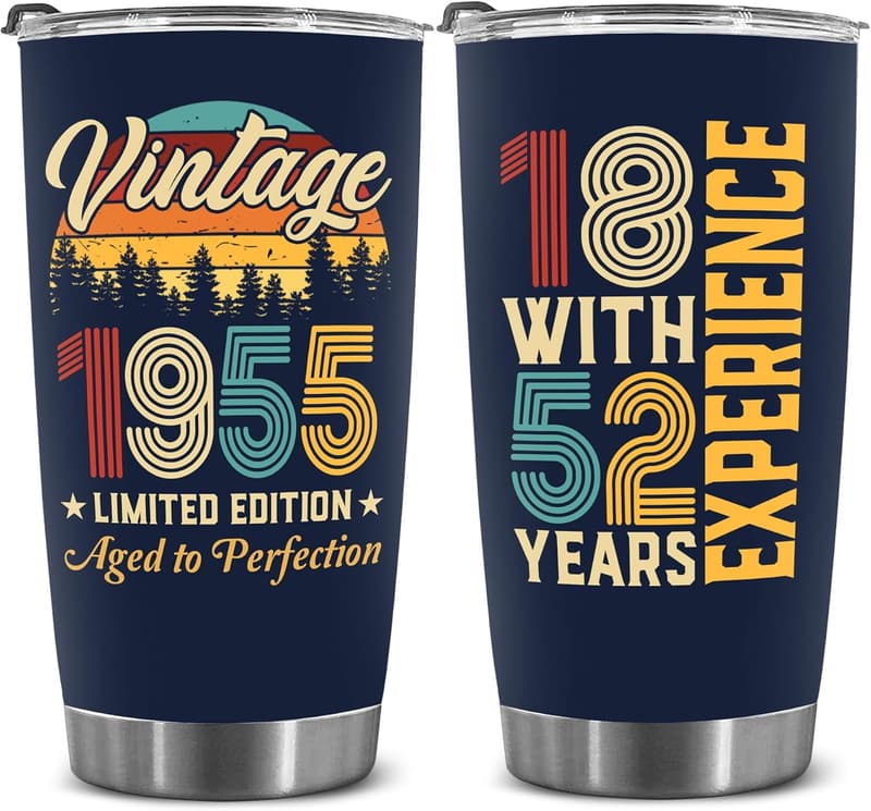 70th Birthday Vintage 1955 Tumbler Gift for Him & Her