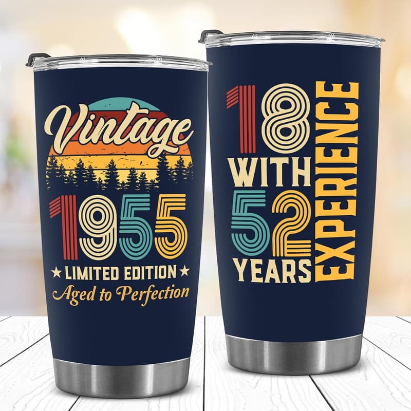 70th Birthday Vintage 1955 Tumbler Gift for Him & Her