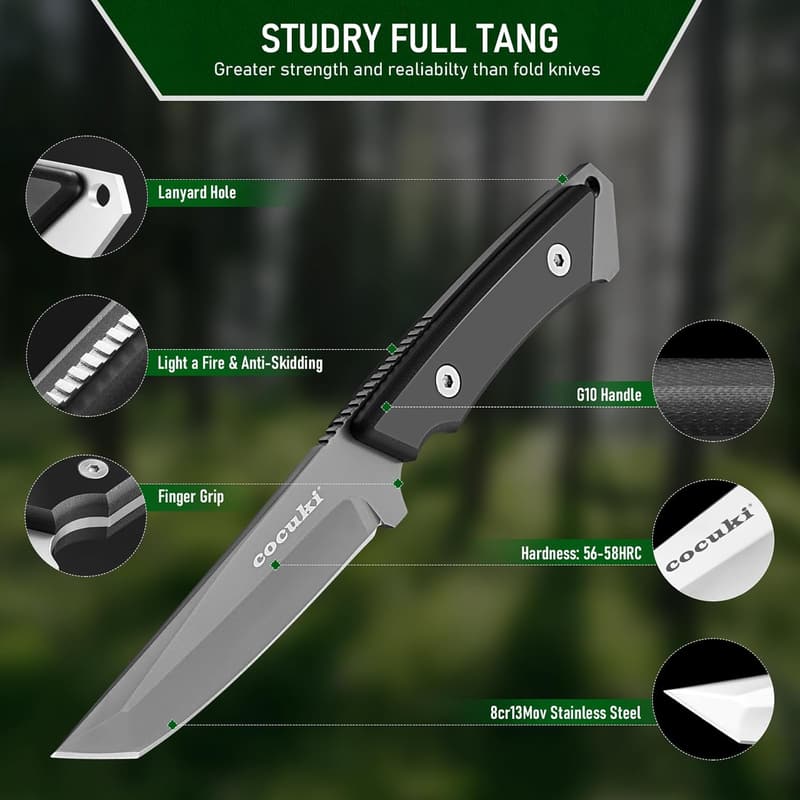 9.8-Inch Full Tang Field Knife with G10 Handle and Sheath