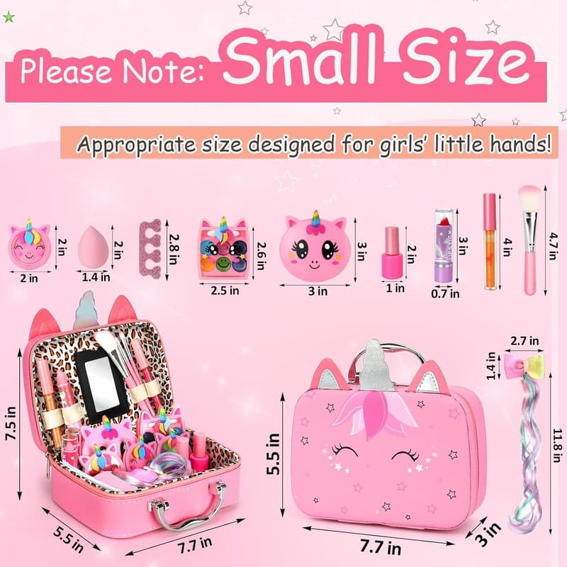 Washable Makeup Kit for Kids – Dress-Up Toys for Girls Ages 3-12