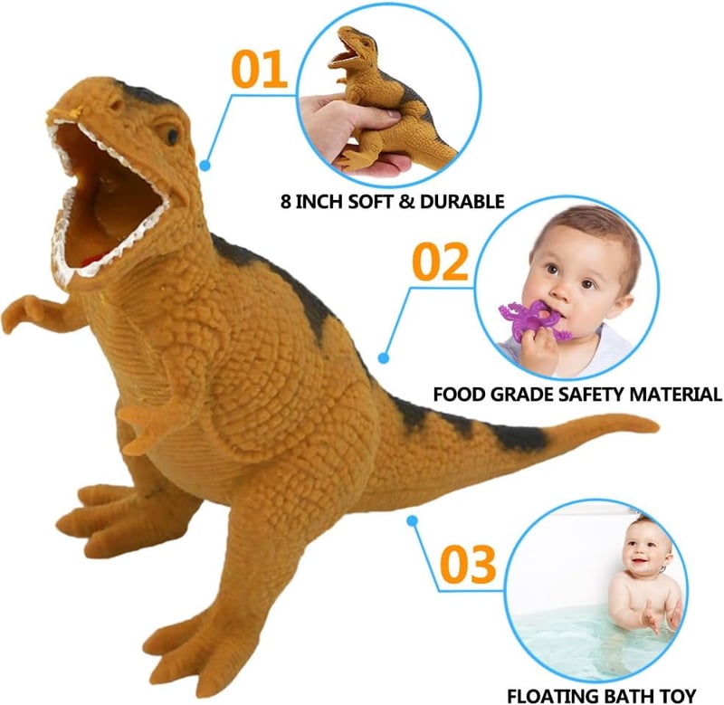 Dinosaur Party Favors Set - 6 Stretchy Toy Figures with Gift Bag