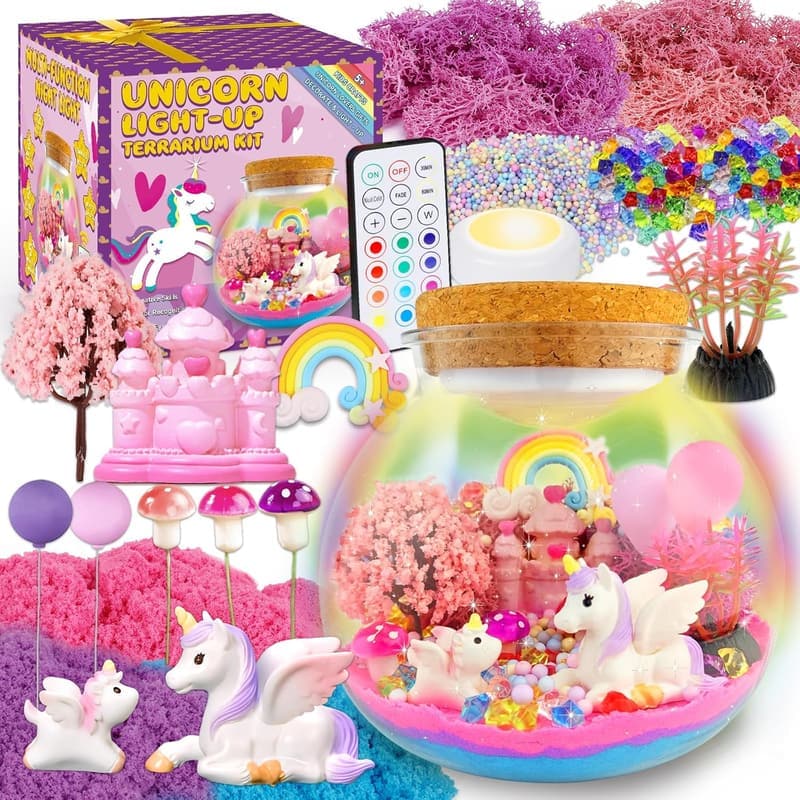 Unicorn Terrarium Craft Kit with LED Night Light for Girls