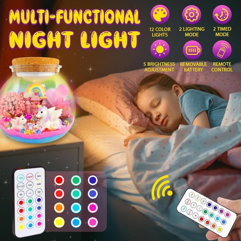 Unicorn Terrarium Craft Kit with LED Night Light for Girls