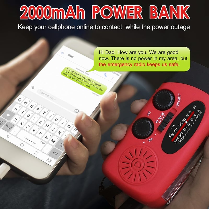 Portable Emergency Hand Crank Radio with Flashlight & Power Bank