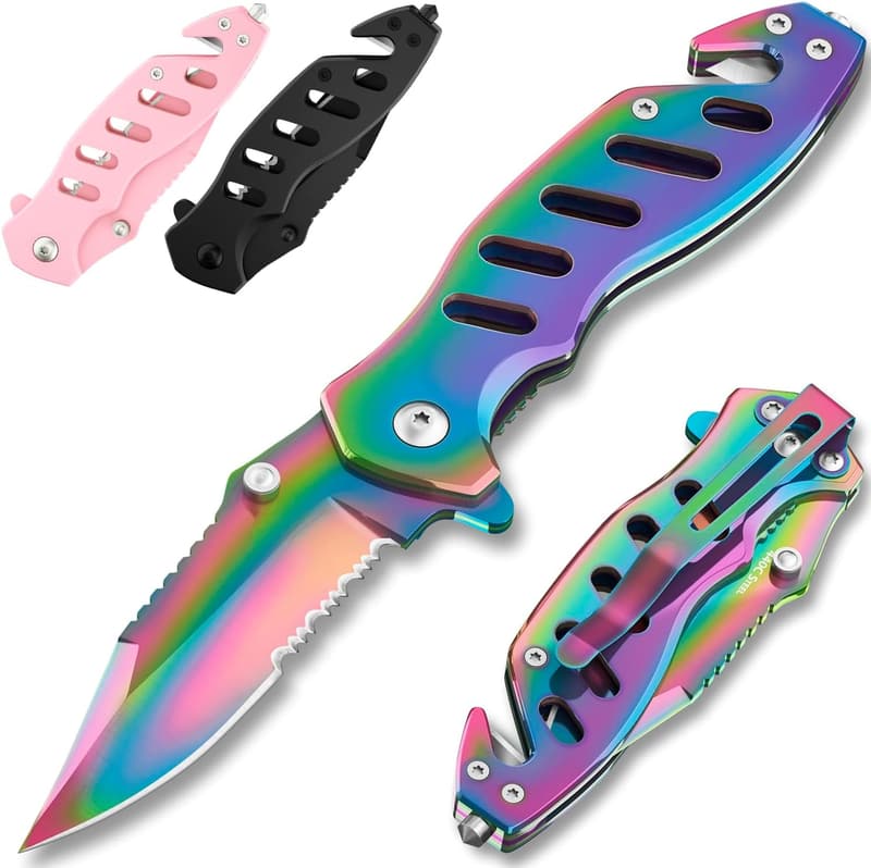Rainbow Folding Knife with Glass Breaker - Birthday Gift for Women