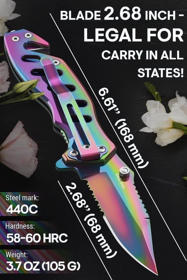 Rainbow Folding Knife with Glass Breaker - Birthday Gift for Women
