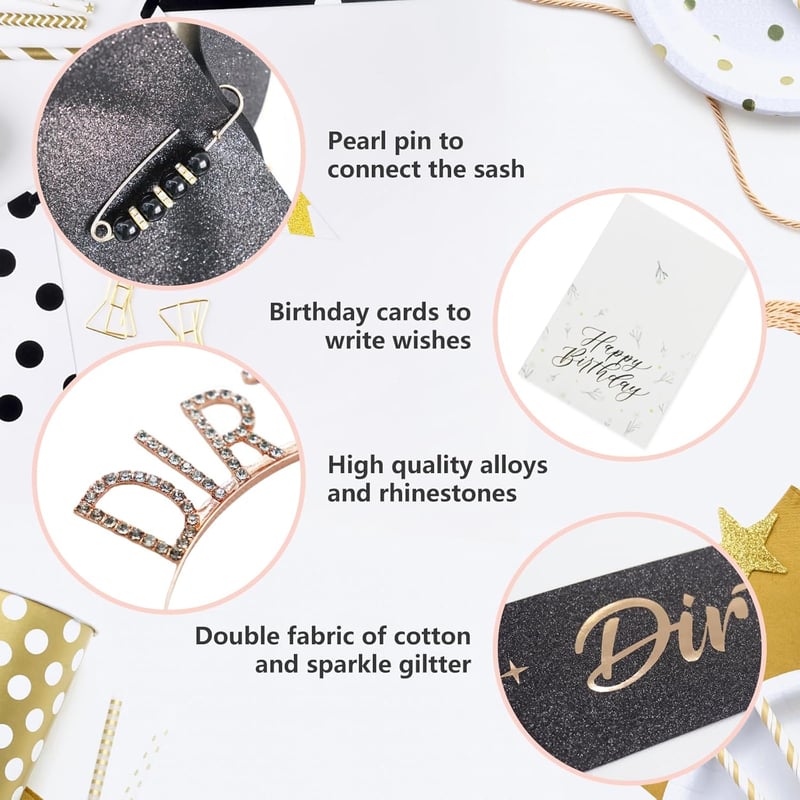 30th Birthday Decorations: Sash, Headband, Pearl Pin & Card
