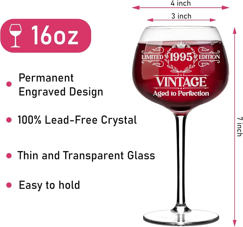 30th Birthday Engraved Wine Glass Gift for Women