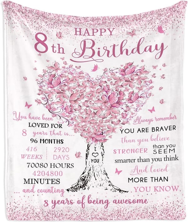 8th Birthday Gift Blanket for Girls, 60