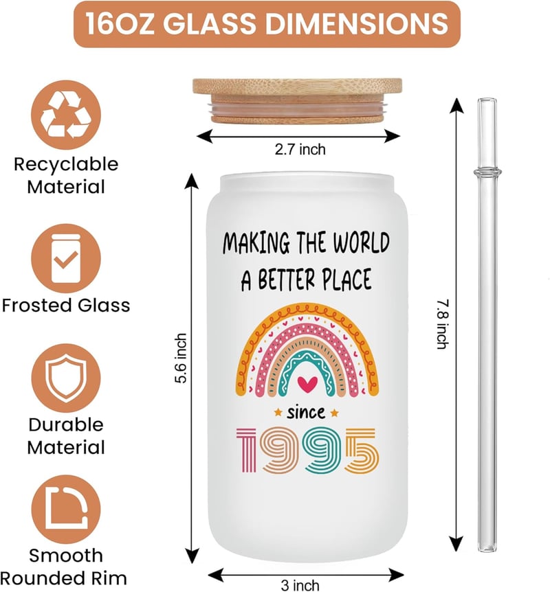 30th Birthday Frosted Glass Cup with Lid & Straw