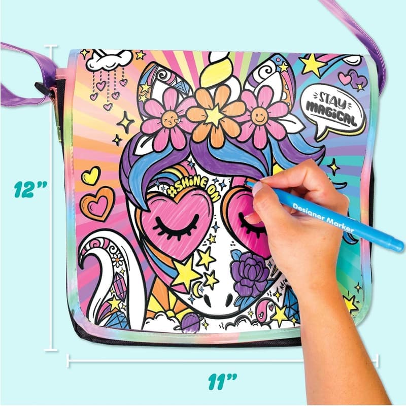 Personalized Unicorn Doodle Messenger Bag for Girls, Ages 6-9