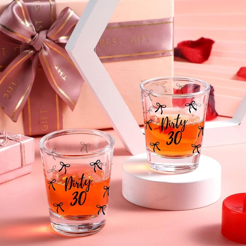 30th Birthday Shot Glass - 2oz Gift with Bow for Women